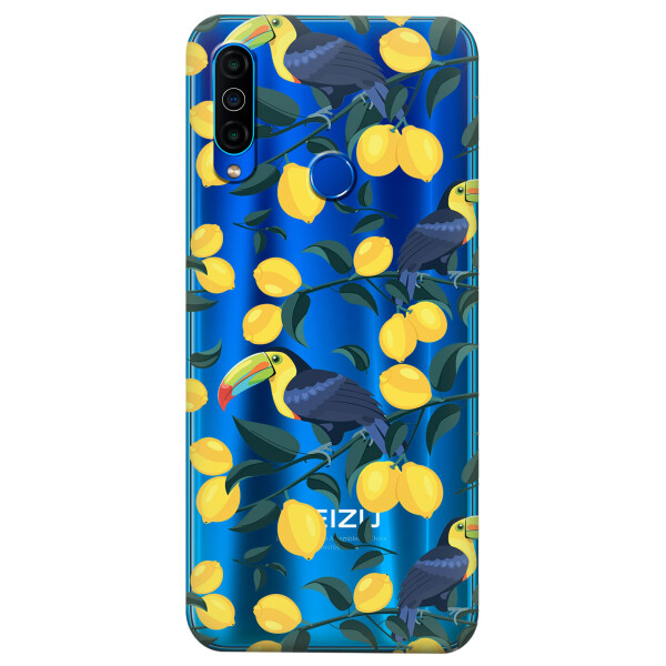 

Прозрачный силиконовый чехол iSwag для Meizu M10 с рисунком - Туканы и лимоны (KS4960)