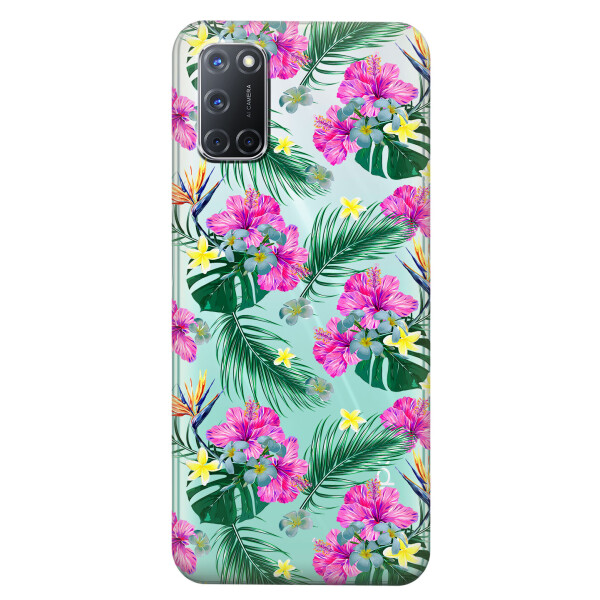 

Прозрачный силиконовый чехол iSwag для OPPO A52 с рисунком - Тропические цветы (KS5004)
