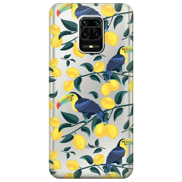 

Прозрачный силиконовый чехол iSwag для Xiaomi Redmi Note 9S с рисунком - Туканы и лимоны (M1682)