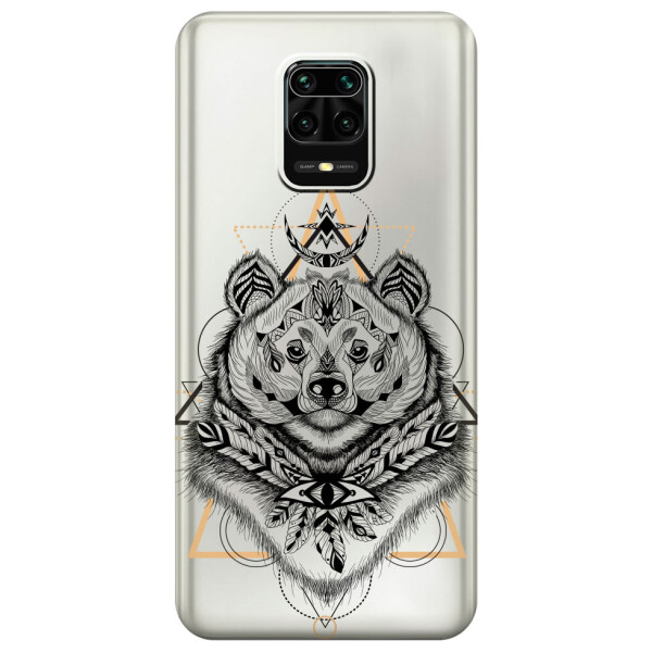 

Прозрачный силиконовый чехол iSwag для Xiaomi Redmi Note 9S с рисунком - Медведь индеец (M1706)