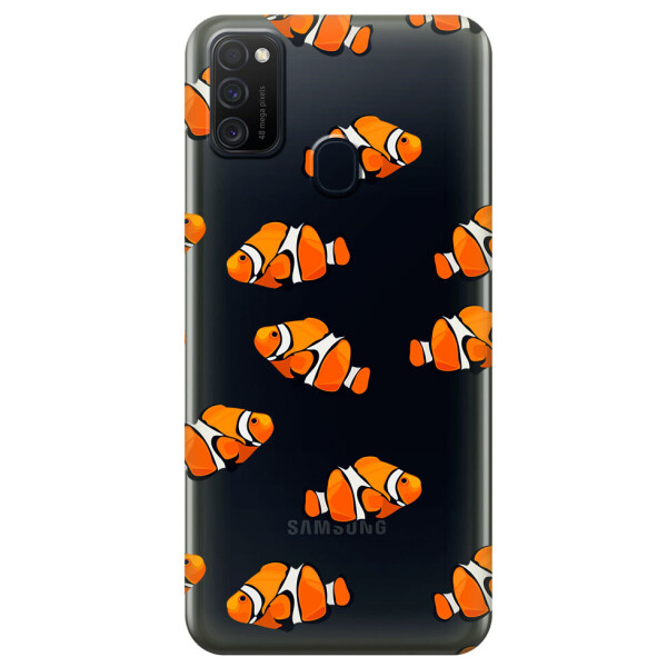 

Прозрачный силиконовый чехол iSwag для Samsung Galaxy M21 с рисунком - Рыбки (M1763)