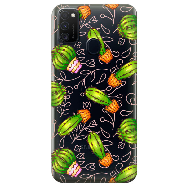 

Прозрачный силиконовый чехол iSwag для Samsung Galaxy M21 с рисунком - Арт кактусы (M1771)