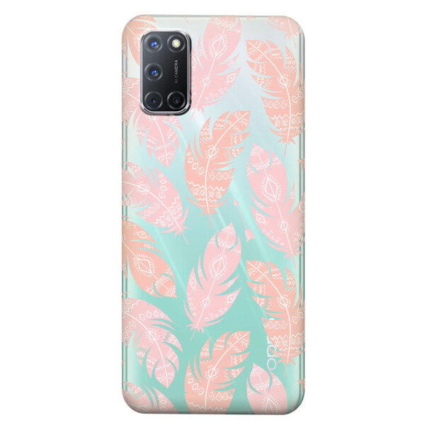 

Прозрачный силиконовый чехол iSwag для OPPO A92 с рисунком - Розовые перья (KS5152)