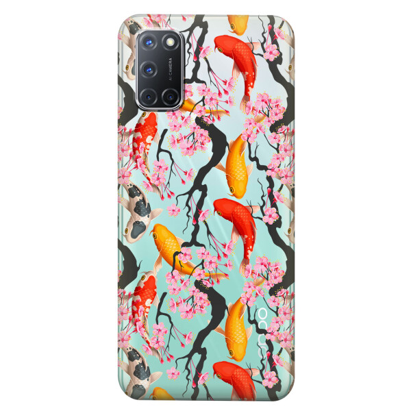 

Прозрачный силиконовый чехол iSwag для OPPO A92 с рисунком - Японские рыбы (KS5153)