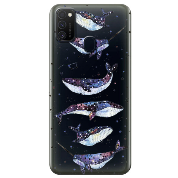 

Прозрачный силиконовый чехол iSwag для Samsung Galaxy M21 с рисунком - Киты Единороги (M1791)