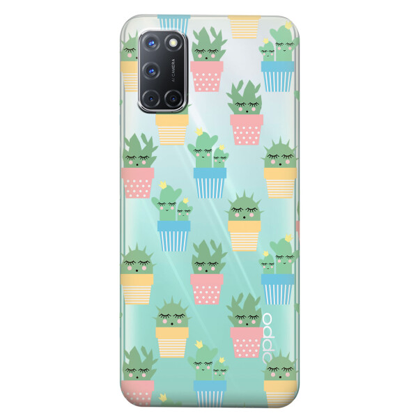 

Прозрачный силиконовый чехол iSwag для OPPO A92 с рисунком - Кактусы в горшочках (KS5175)