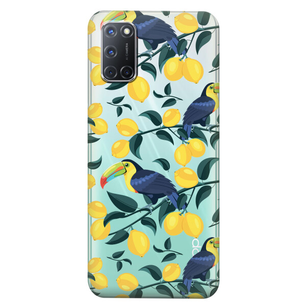 

Прозрачный силиконовый чехол iSwag для OPPO A92 с рисунком - Туканы и лимоны (KS5185)
