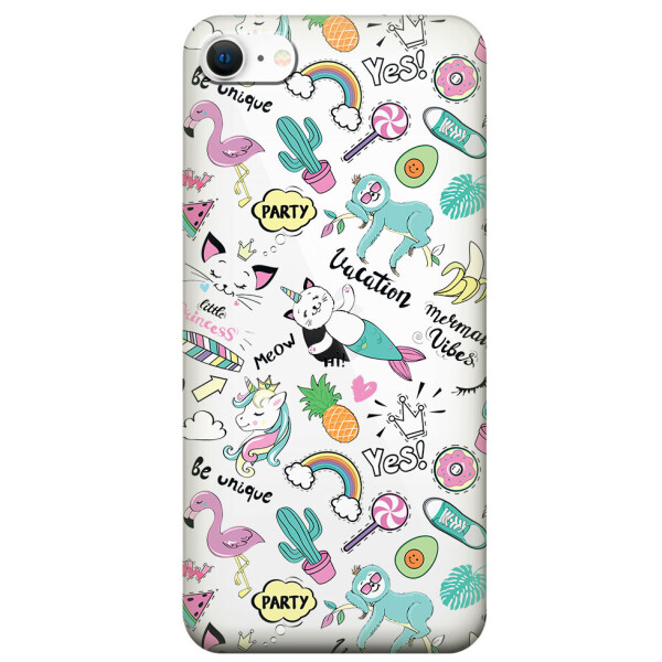 Прозрачный силиконовый чехол iSwag для Apple iPhone SE (2020) с рисунком - Летнее настроение (M1819)