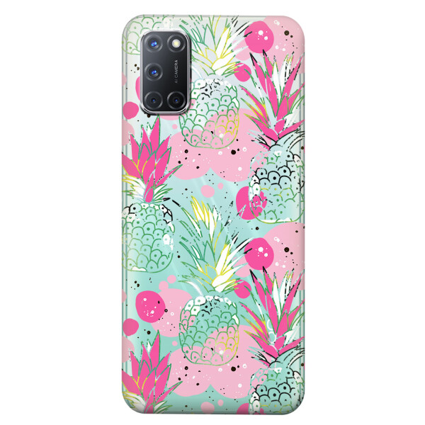 

Прозрачный силиконовый чехол iSwag для OPPO A92 с рисунком - Ананасы (KS5190)