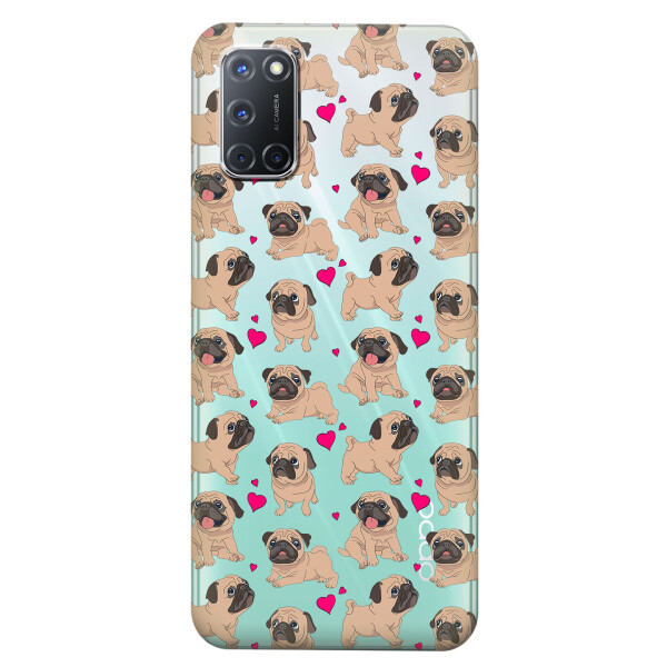 

Прозрачный силиконовый чехол iSwag для OPPO A92 с рисунком - Влюбленные мопсы (KS5203)