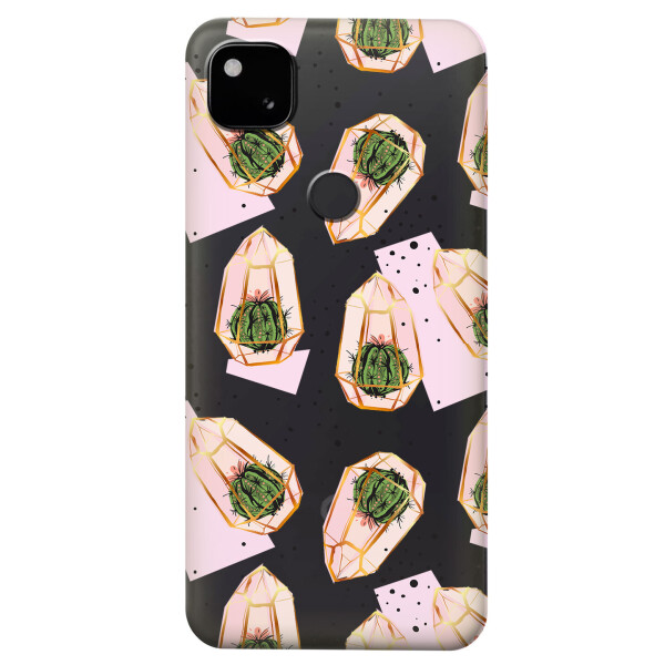 

Прозрачный силиконовый чехол iSwag для Google Pixel 4A с рисунком - Кактусы в колбах (KS5329)