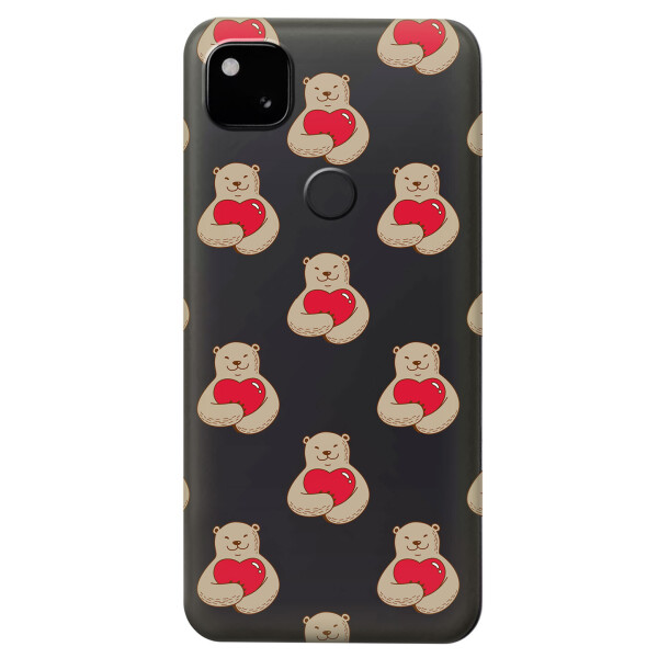 Прозрачный силиконовый чехол iSwag для Google Pixel 4A с рисунком - Влюбленные медведи (KS5348)