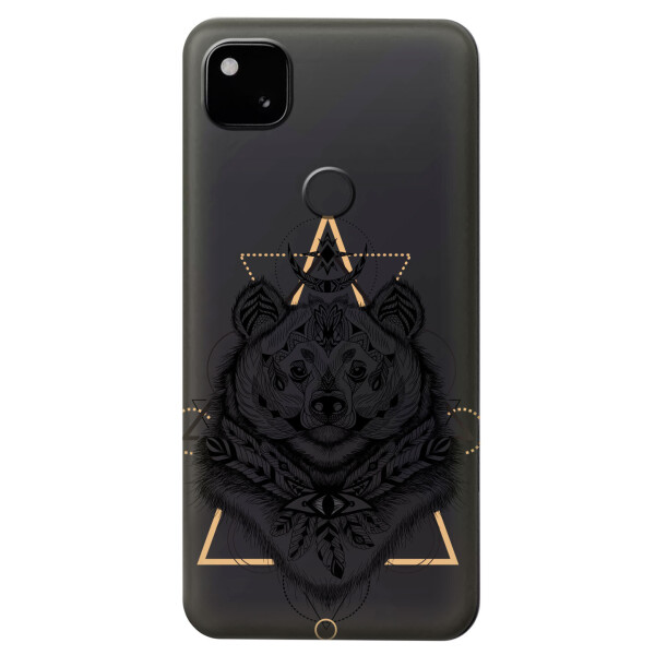 

Прозрачный силиконовый чехол iSwag для Google Pixel 4A с рисунком - Медведь индеец (KS5359)