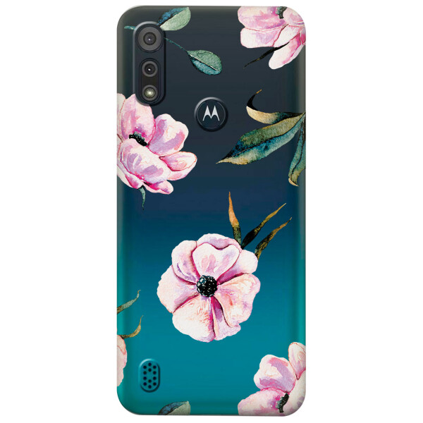 

Прозрачный силиконовый чехол iSwag для Motorola Moto E6s с рисунком - Пионы (KS5383)