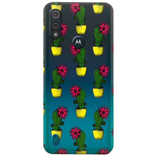 

Прозрачный силиконовый чехол iSwag для Motorola Moto E6s с рисунком - Кактусы (KS5403)