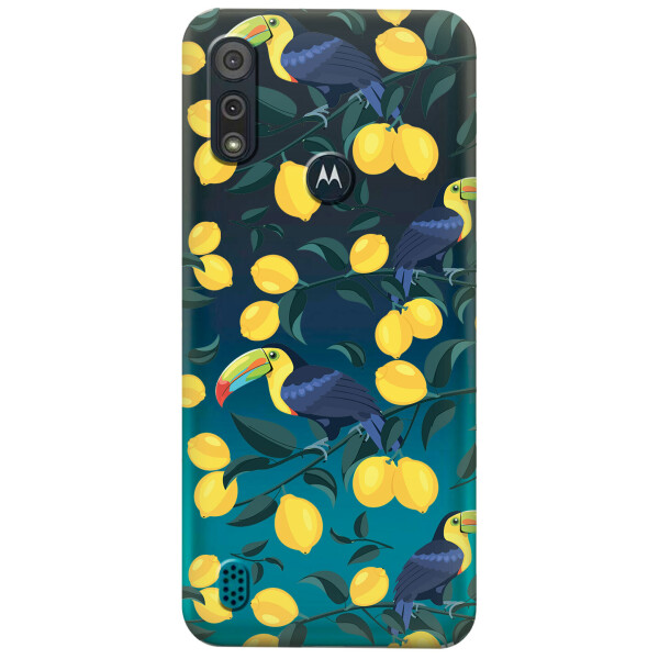 

Прозрачный силиконовый чехол iSwag для Motorola Moto E6s с рисунком - Туканы и лимоны (KS5410)