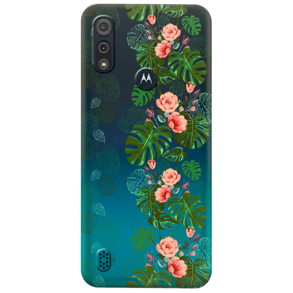 

Прозрачный силиконовый чехол iSwag для Motorola Moto E6s с рисунком - Тропические листья (KS5419)