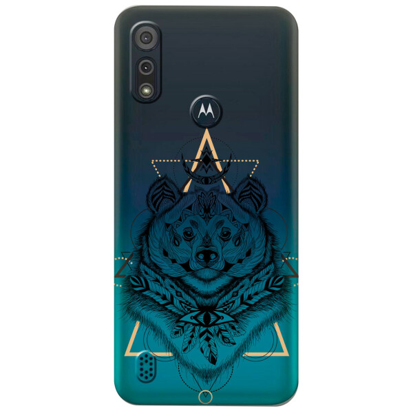 

Прозрачный силиконовый чехол iSwag для Motorola Moto E6s с рисунком - Медведь индеец (KS5434)