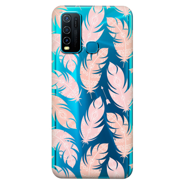 

Прозрачный силиконовый чехол iSwag для Vivo Y30 с рисунком - Розовые перья (KS5452)