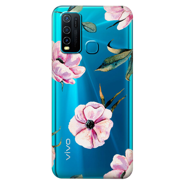 

Прозрачный силиконовый чехол iSwag для Vivo Y30 с рисунком - Пионы (KS5458)