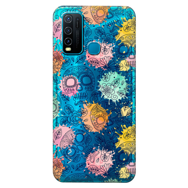 

Прозрачный силиконовый чехол iSwag для Vivo Y30 с рисунком - Красочные черепа (KS5496)