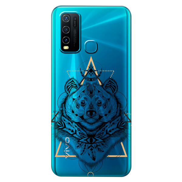 

Прозрачный силиконовый чехол iSwag для Vivo Y30 с рисунком - Медведь индеец (KS5509)