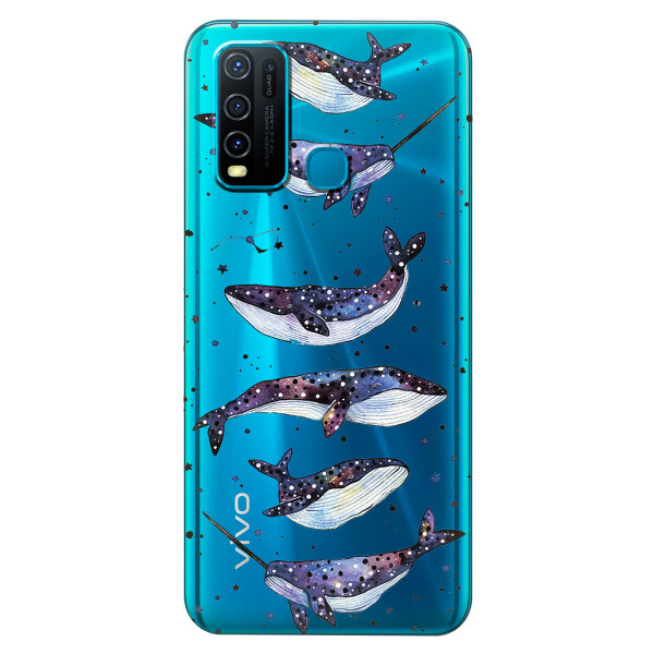 

Прозрачный силиконовый чехол iSwag для Vivo Y30 с рисунком - Киты Единороги (KS5519)
