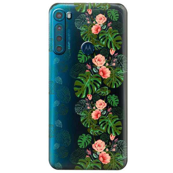 

Прозрачный силиконовый чехол iSwag для Motorola One Fusion с рисунком - Тропические листья (KS5569)