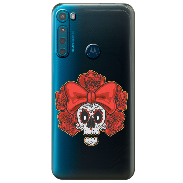 

Прозрачный силиконовый чехол iSwag для Motorola One Fusion с рисунком - Готический череп (KS5579)