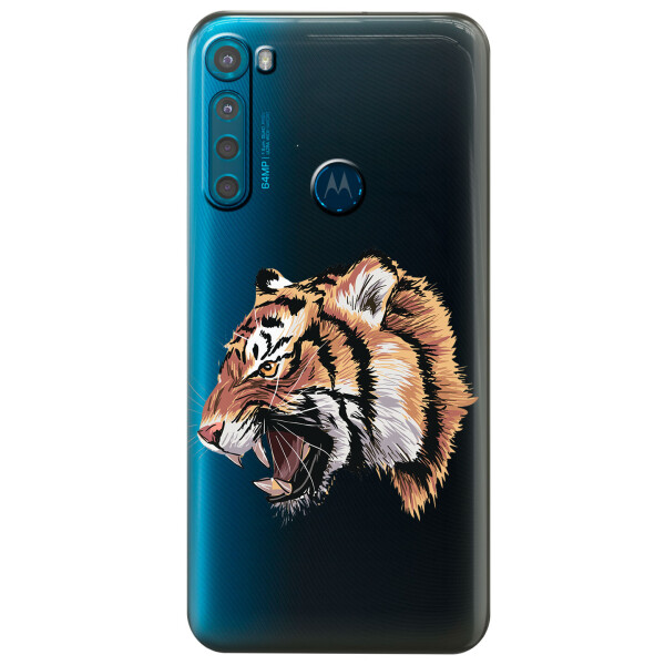 

Прозрачный силиконовый чехол iSwag для Motorola One Fusion с рисунком - Тигр (KS5588)