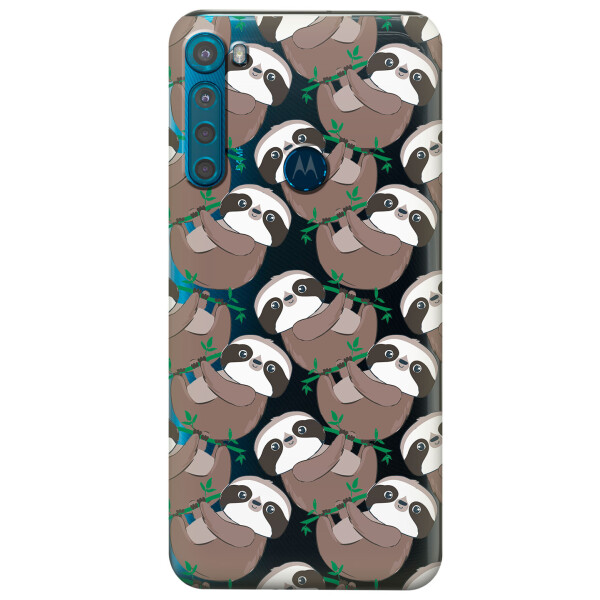 

Прозрачный силиконовый чехол iSwag для Motorola One Fusion Plus с рисунком - Удивленные ленивцы (KS5672)