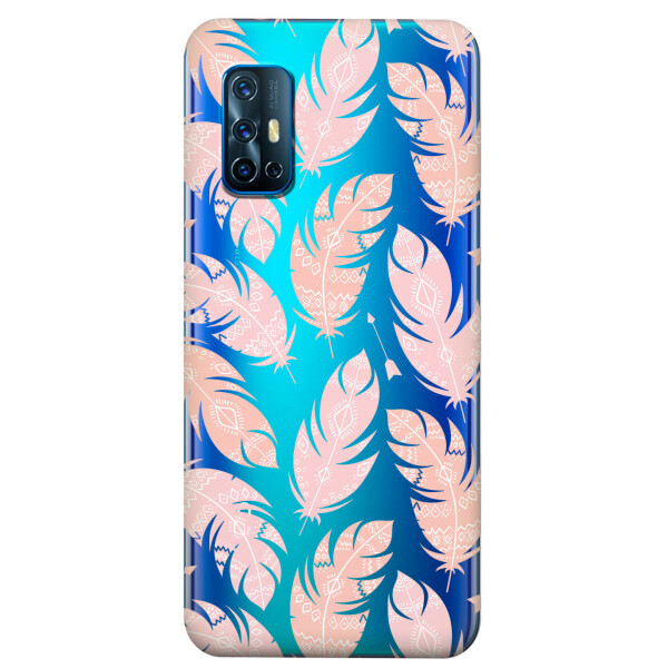 

Прозрачный силиконовый чехол iSwag для Vivo V19 с рисунком - Розовые перья (KS5677)