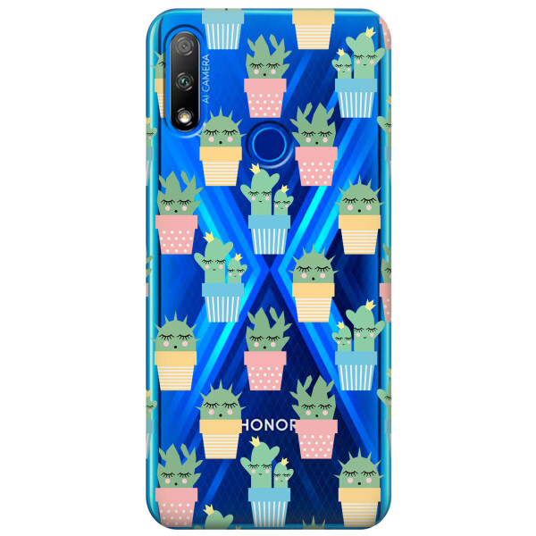 

Прозрачный силиконовый чехол iSwag для Huawei Honor 9X с рисунком - Кактусы в горшочках (KS2700)