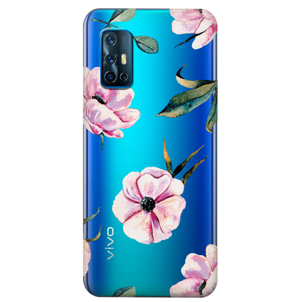 

Прозрачный силиконовый чехол iSwag для Vivo V19 с рисунком - Пионы (KS5683)