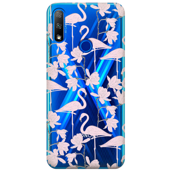 

Прозрачный силиконовый чехол iSwag для Huawei Honor 9X с рисунком - Розовые фламинго (KS2714)