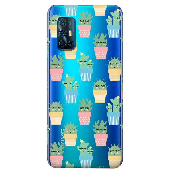 

Прозрачный силиконовый чехол iSwag для Vivo V19 с рисунком - Кактусы в горшочках (KS5700)