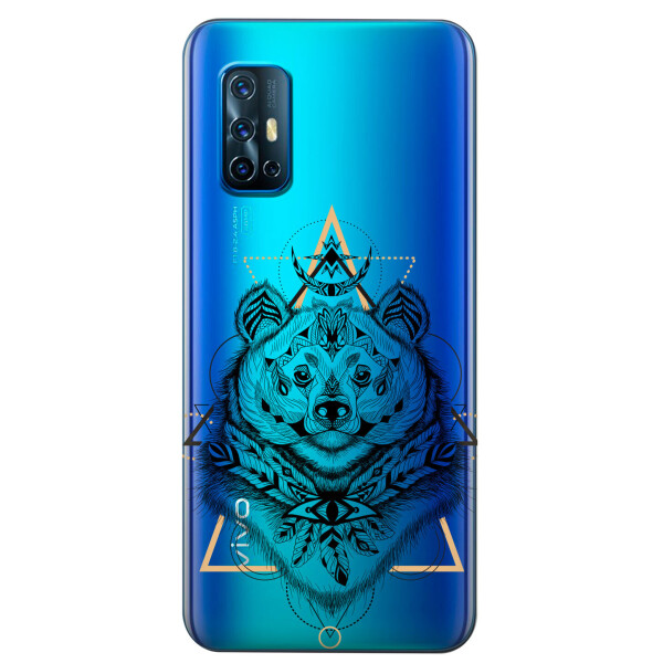 

Прозрачный силиконовый чехол iSwag для Vivo V19 с рисунком - Медведь индеец (KS5734)