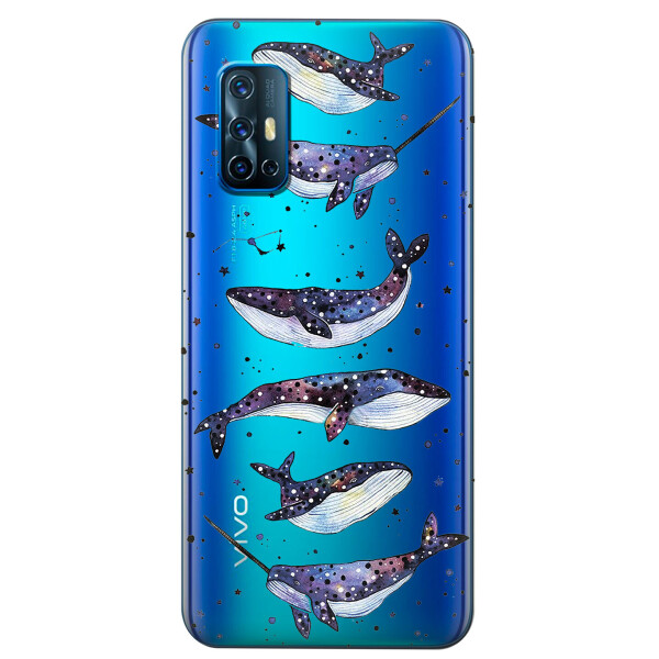 

Прозрачный силиконовый чехол iSwag для Vivo V19 с рисунком - Киты Единороги (KS5744)