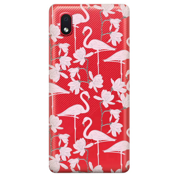 

Прозрачный силиконовый чехол iSwag для Samsung Galaxy A01 Core с рисунком - Розовые фламинго (KS5864)