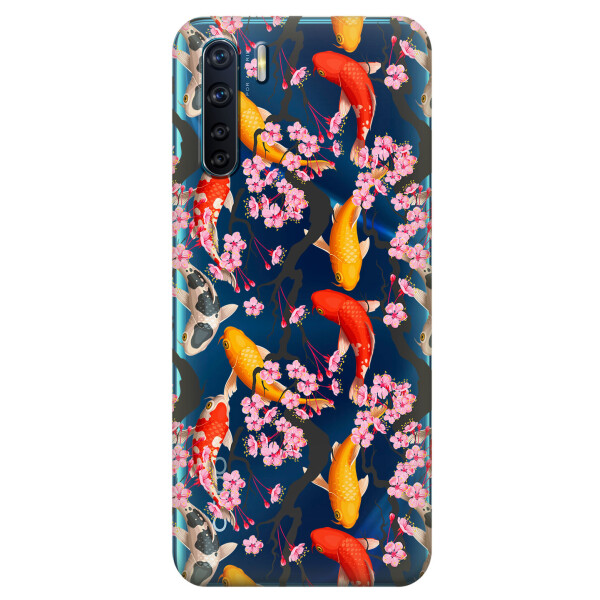 

Прозрачный силиконовый чехол iSwag для OPPO A91 с рисунком - Японские рыбы (KS5978)