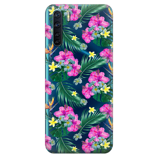 

Прозрачный силиконовый чехол iSwag для OPPO A91 с рисунком - Тропические цветы (KS5979)