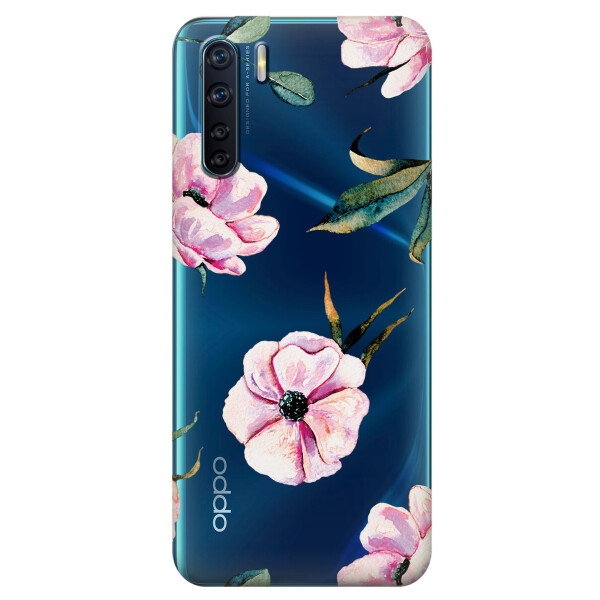 

Прозрачный силиконовый чехол iSwag для OPPO A91 с рисунком - Пионы (KS5983)