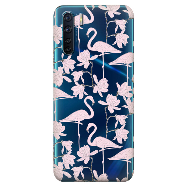 

Прозрачный силиконовый чехол iSwag для OPPO A91 с рисунком - Розовые фламинго (KS6014)