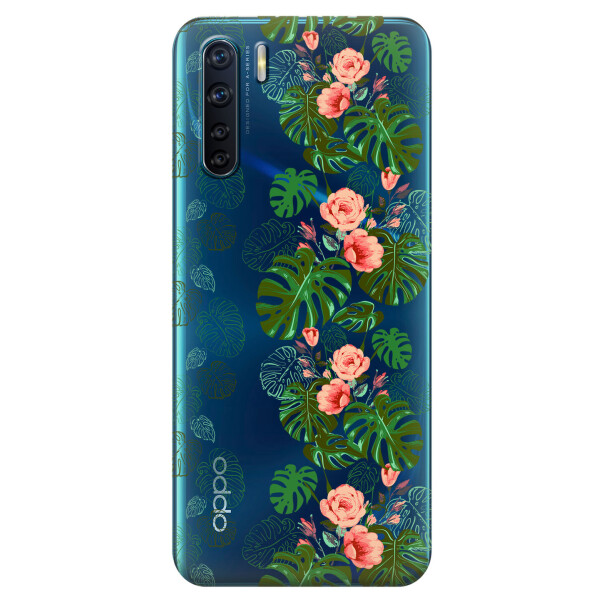 

Прозрачный силиконовый чехол iSwag для OPPO A91 с рисунком - Тропические листья (KS6019)