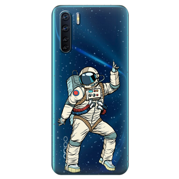 

Прозрачный силиконовый чехол iSwag для OPPO A91 с рисунком - Веселый космонавт (KS6027)