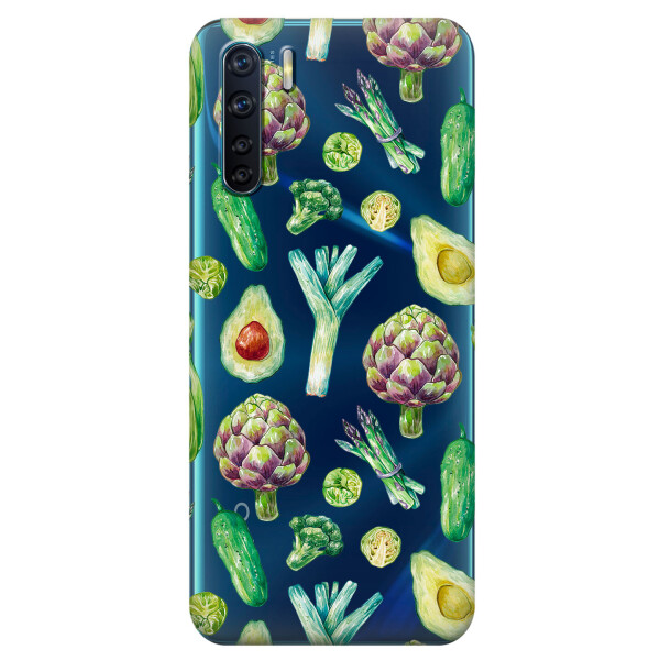 

Прозрачный силиконовый чехол iSwag для OPPO A91 с рисунком - Полезная еда (KS6036)