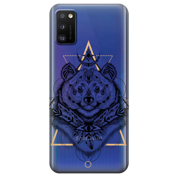 

Прозрачный силиконовый чехол iSwag для Samsung Galaxy A41 с рисунком - Медведь индеец (KS3109)