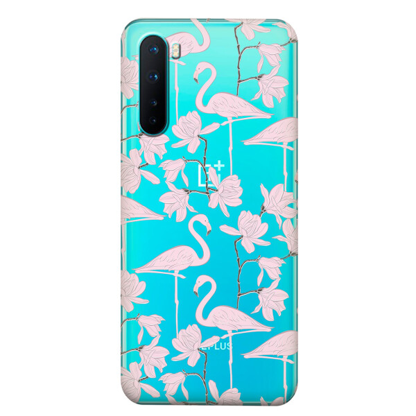 

Прозрачный силиконовый чехол iSwag для OnePlus Nord с рисунком - Розовые фламинго (KS6089)