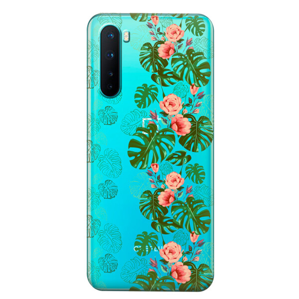 

Прозрачный силиконовый чехол iSwag для OnePlus Nord с рисунком - Тропические листья (KS6094)