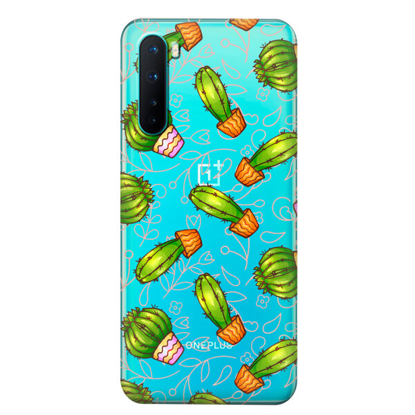 

Прозрачный силиконовый чехол iSwag для OnePlus Nord с рисунком - Арт кактусы (KS6099)